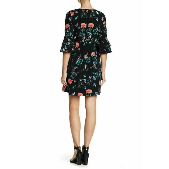 The Vanity Room Women’s Black Floral V-Neck Ruffle Sleeve Dress Size L NWOT - Picture 8 of 13